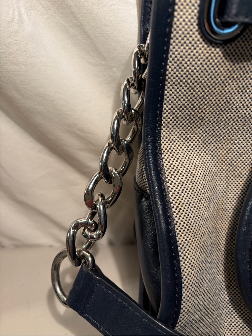 Michael Kors Light Blue and Navy Canvas-Trim Satchel 12x9 - Picture 6 of 8